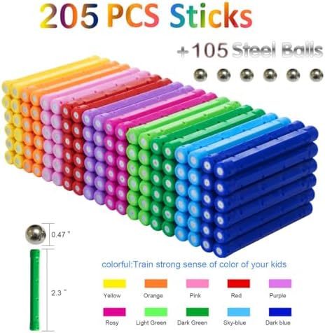Beicarin 310 Pcs Magnetic Building Sticks Blocks Toys, Magnet Educational Toys Magnetic Blocks Sticks Stacking Toys Set for Kids and Adult, Non-Toxic Building Toy 3D Puzzle with Storage Bag - Image 3