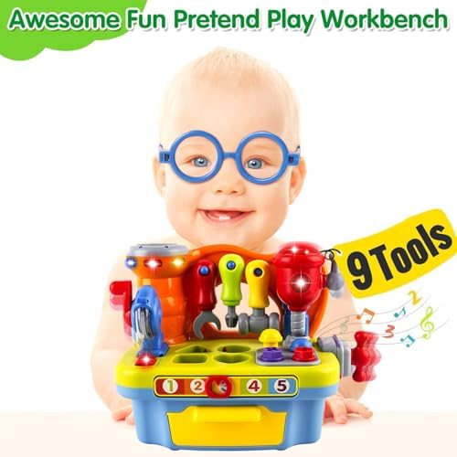 Yiosion Musical Learning Tool Workbench Toys for 1 Year Old Boy, One Year Old Boy Gifts, Toddler Tool Bench with Shape Sorter - Image 2