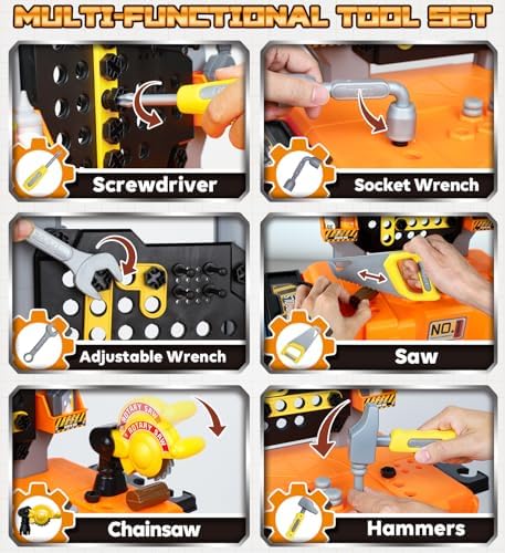 Lehoo Castle Kids Tool Bench with Electric Drill, Realistic Tools, Trucks - Image 3