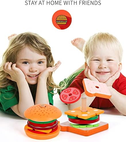Wooden Burger Sandwich Stacking Toys for Kids, Play Food Toy, Montessori Toys for 3+ Year Old, Preschool Educational Toys to Develop Fine Motor Skills - Image 6
