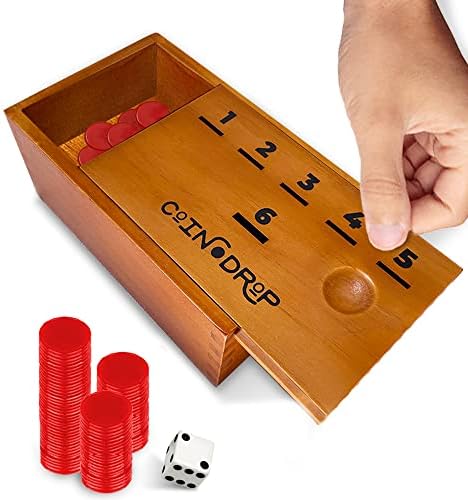 Swooc Games - Coin Drop™ | Simple + Strategic Dice Games for Families with Coins Included for 2-6 Players | Works W/Pennies Too | Get Rid of Coins to Win | Board Games for Kids | Penny Game Wood Box by SwoocGames