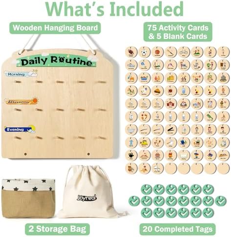 Wooden Visual Schedule for Kids 3-6 Year Old - Three Rows Hanging Daily Schedule Chart for Home & Classroom - Morning Bedtime Routine Chart Chore Reward Chart for Toddlers - Autism Learning Materials - Image 4