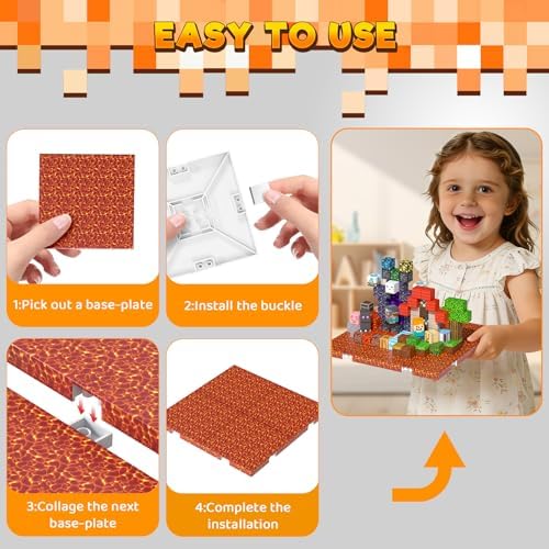 4PCS Magnetic Blocks Base Plates for Kids, 4" x 4" Strong Grip Base (Lava) - Image 5