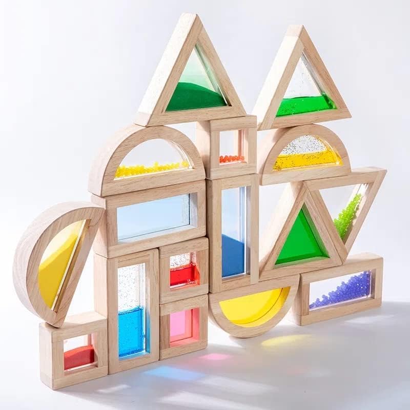 Large Wooden Building Blocks for Toddlers Baby Kids 16 Pcs Rainbow Blocks Geometry Sensory Stacking Construction Toys Set Colorful Preschool Learning Educational Toys for Boys & Girls… - Image 4