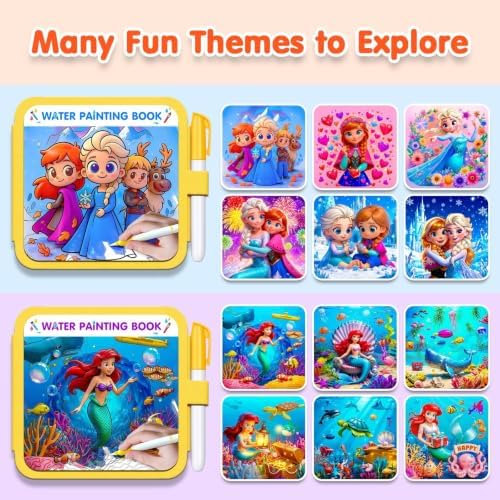 ZHOC Reusable Water Painting Books for Kids – 2 Pack Magic Water Reveal Coloring Books with Water Pens (Ice World & Mermaid) No-Mess Coloring Book Fun Travel Activity for Ages 3 4 5 6 7 8 - Image 2