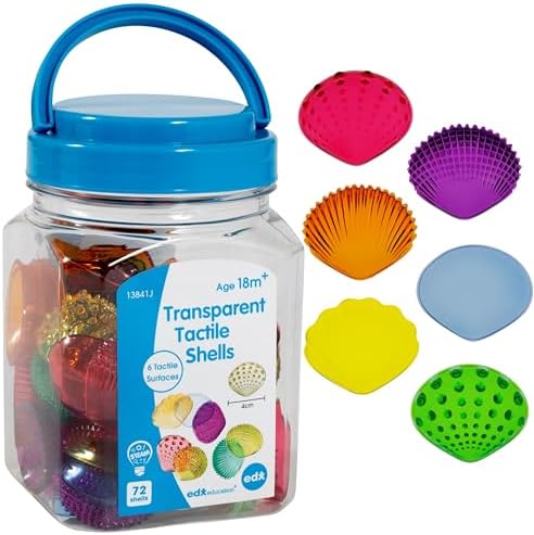 edxeducation Tactile Shells, Set of 72, Translucent, 6 Textures and Colors by EdxEducation