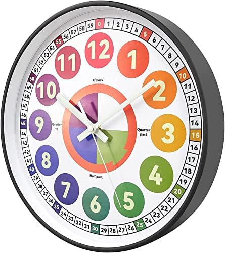 Learning Clock for kids, Glow in The Dark Wall Clock for Bedroom, 12 Inch Silent Night Light Kids Wall Clock, Colorful Illuminated Telling Time Teaching Clock,Kids Room Decor (Illuminated Gray) by DORBOKER