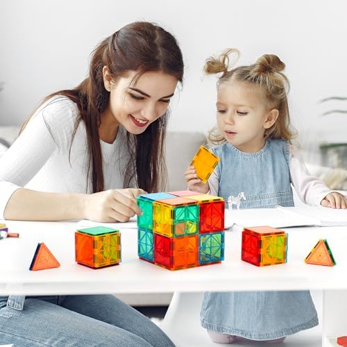 FNJO Magnetic Tiles, Magnet Building Set,60 PCS Building Blocks Set STEM Preschool Montessori Toy for Kids Boys Girls - Image 2