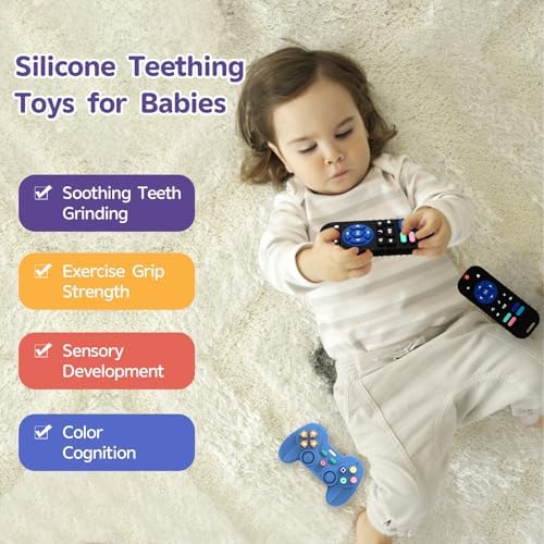 Hooku 2 Pack Remote Teether for Baby, Silicone Teethers for Babies 6-12 Months, Baby Teething Toys for Babies 0-6 Months, Remote Control Toy, Infant Gifts for Boys Girls - Image 4