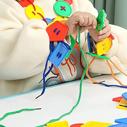 70 Pcs Montessori Lacing Threading Toy - Geometric Shaped Large Beads for Kids Crafts, Preschool Activities and Daycare Toys - Autism Learning Materials and Fine Motor Skills Toys for 3 4 5 6 Year Old - Image 3