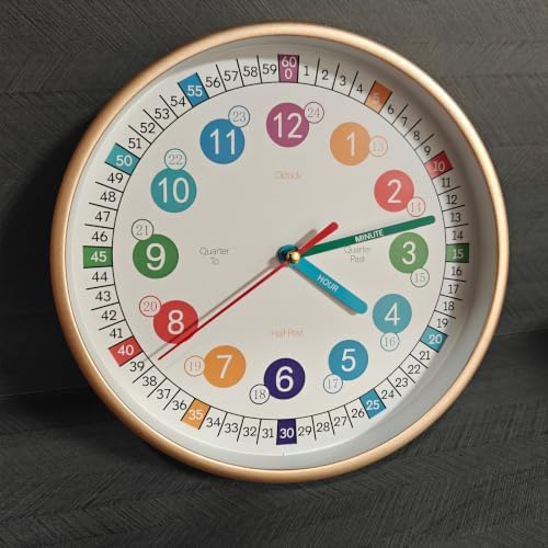 Learning Time 8 Inch Wall Clock for Kids,Non-Ticking Kids Colorful Clock,Silent Wall Clock Decorative for Kids Room ，School Classroom (Rose Gold, 8 Inch) - Image 6