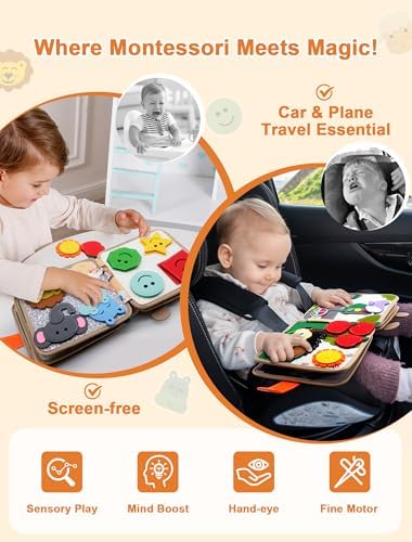 BizyKoady Busy Book for Toddlers 1-3, Montessori Toys for 1 Year Old, Kids Travel Toys, Educational Activity Book, Birthday Gifts for Boys & Girls, Washable Felt Busy Board, Giraffe - Image 2