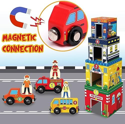 Atoylink Toddler Sorting and Stacking Toys with Magnetic Wooden Cars & Community Helpers, Baby Number Blocks Nesting Boxes Preschool Learning Montessori Toys for 2 3 Year Old Boys Girls Gift - Image 5