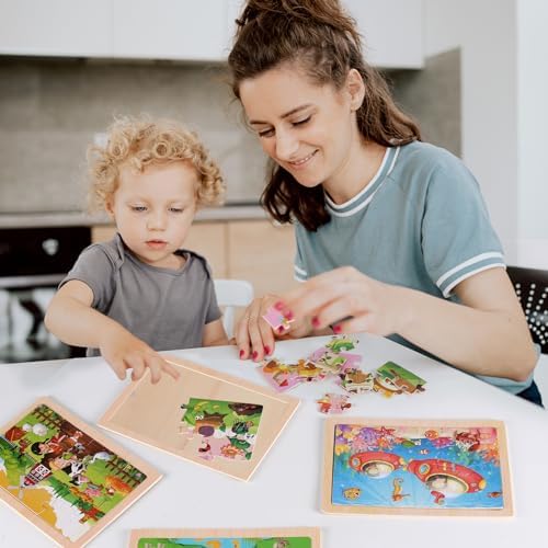Wooden Puzzles Toys for Kids Ages 3-5, Set of 4 Packs with 20-Piece Farm, Animals Theme Wood Jigsaw Puzzles, Preschool Educational Brain Teaser Toys for Boys and Girls 3-6 Years Old. - Image 5