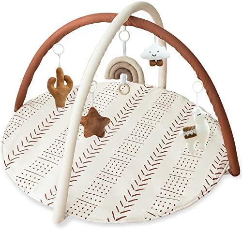 Baby Activity Gym Mat Mudcloth Baby Activity Center with 5 Hanging Toys by Razee