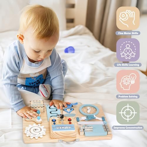 Joyreal Wooden Montessori Busy Board with Music Box for Toddlers - Image 5