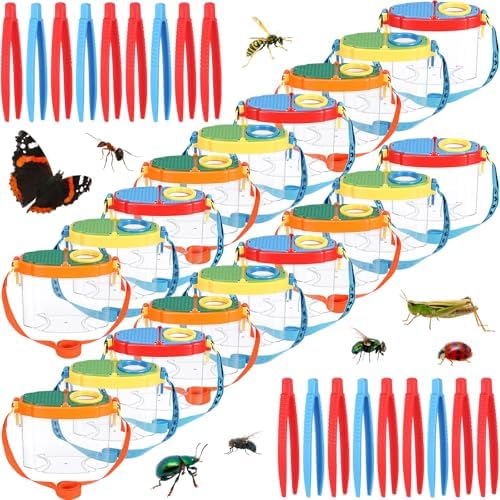 Halloscume 18 Pcs Bug Catchers for Kids Collection Viewer for Kids Critter Insect Cage Bug Tweezer Magnifying Insect Box Magnifier Container Butterfly Catcher Cage, Science Nature Exploration Tools by Halloscume