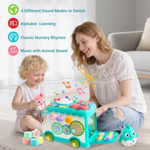 Toys for 1 Year Old Girl Gifts, 10-in-1 Montessori Toys Bus for Baby, Blue - Image 5