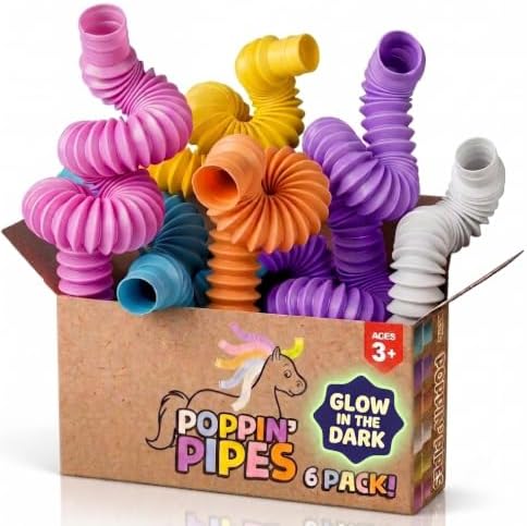 BUNMO Pop Tubes - Sensory Toys - Toddler Toys - Imaginative Play & Stimulating Creative Learning - Hours of Fun for Kids - Tons of Ways to Play - Non-Mouthable Toy 3+ - 6 Pack Medium by BunMo
