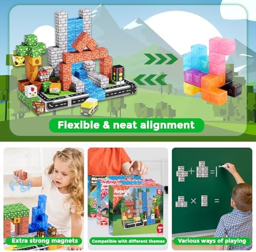 Magneverse 150 PCS Magnetic Blocks - Forest Village Building Block for Kids Ages 4-8, Magnetic Cubes for Boys Girls, STEM Educational Stacking Magnet Toy for 3 4 5 6 7 8 9 10 11 12 Birthday Gifts - Image 5