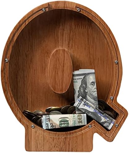 Piggy Bank for Kids Boys Girls, Wooden Large Letter Piggy Bank Alphabet Money Bank with Initial Q, Coin Bank Fun Gifts for Birthday, Christmas, Festival, Baby Shower - Image 2