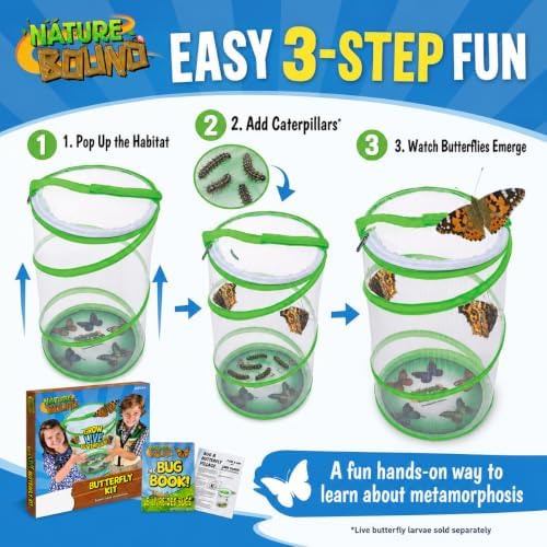Nature Bound Butterfly Growing Kit - Live Caterpillar to Butterfly Project for Kids - Includes Voucher for Caterpillars, Green Pop-Up Enclosure, and STEM Learning Guide - Image 2