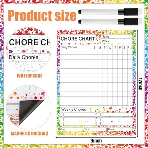 2 Pack Magnetic Chore Chart for Kids 12" x 9" Confetti Dry Erase Reward Chore Charts Weekly Behavior Responsibility Chores Board for Teens Adults Fridge Family Task Organization Home Rewards - Image 2