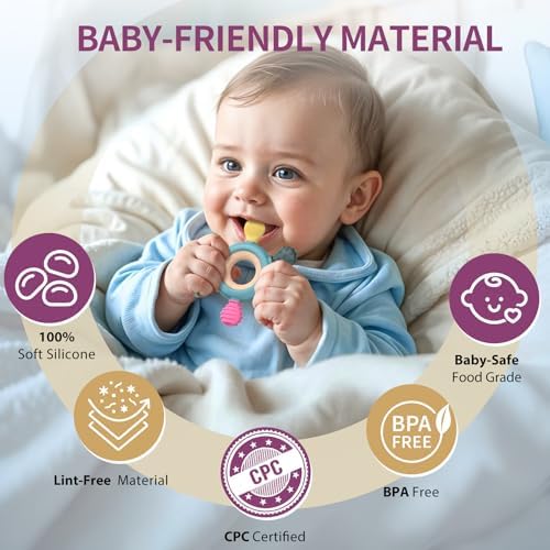 akolik Baby Teething Toys,Teething Relief Teethers Toy for Babies 0-3-6-9-12 Months Old Boys Girls BPA Free Baby Chew Toys Infant Toys Newborn Accessories (Blue B) - Image 2