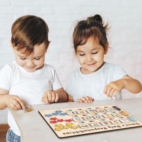 TinyKidz Large Daily Responsibilities for Toddlers 12x15", Wooden Daily Routine with Star Reward, Wooden Routine Chart for Kids - Image 7
