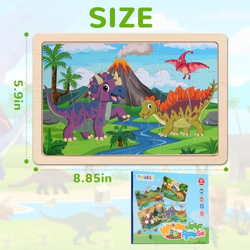 Wooden Puzzles Dinosaur Toys for Kids Ages 3-5, Set of 4 Packs with 20-Piece Wood Jigsaw Puzzles, Preschool Educational Brain Teaser Boards for Boys and Girls 3 4 5 6 Years Old - Image 7