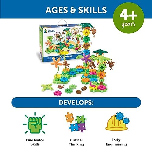 Learning Resources Gears Movin' Monkeys Building Play Set, STEM Activities, Fine Motor Skills, Toddler Explorer Kit, Science and Construction, Boys and Girls Gifts, Ages 5 and Up - Image 3