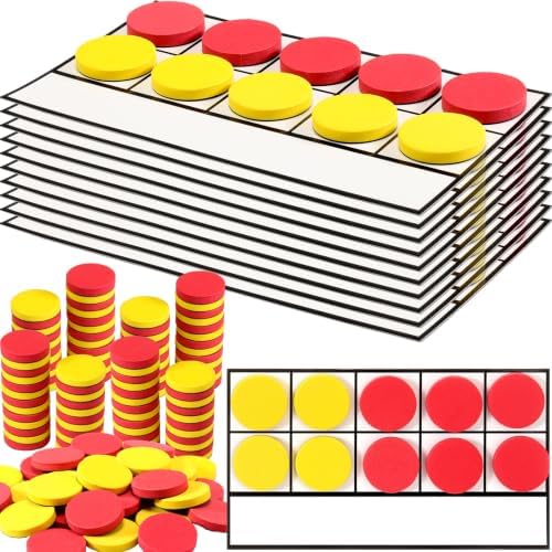 Ireer 10 Sets Bulk Magnetic Ten Frames for Classroom 100 Magnetic Math Counters and 10 Boards Kindergarten Classroom Must Haves Math Manipulatives for Home Prek Preschool Elementary(Red Yellow) by Ireer