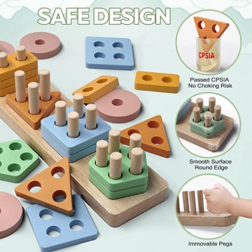 Montessori Toys for 1 2 Year Old Boy Girl, Toddler Toys Wooden Shape Sorter - Image 2
