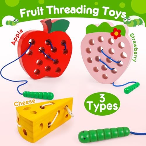 3 Pack Montessori Wooden Lacing Games Travel Toys for Kids 3+ - Image 4