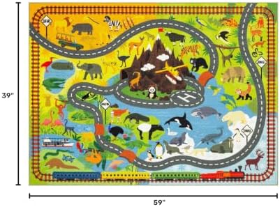 KC Cubs 3x5 Animal Safari Toy Car Road Rug – Educational Play Mat Carpet for Kids, Toddlers, Nursery, Classroom, Playroom, Baby Daycare, Boys & Girls - Image 3