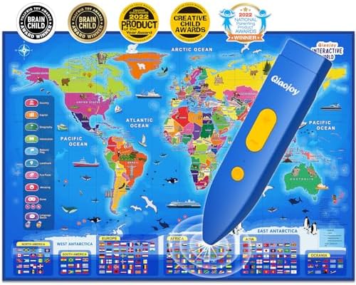 Qiaojoy Bilingual Interactive World Map for Kids Learning Educational Toy by Qiaojoy