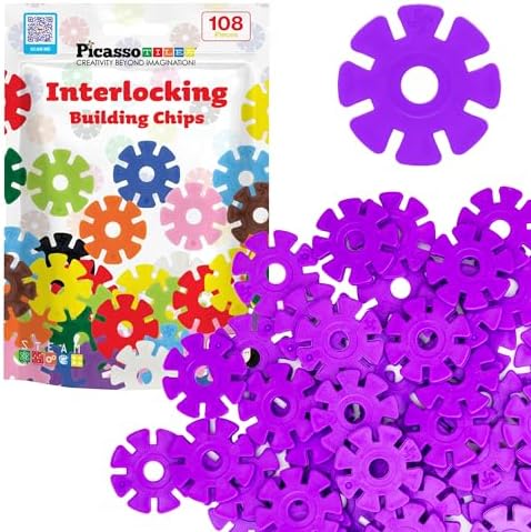 PicassoTiles Building Chip Interlocking Disc Construction Blocks in Purple Color STEM Learning Early Education Toy Engineering Playset Child Brain Development for Toddler Girls Boys Kids Age 3+ PTF108 by PicassoTiles