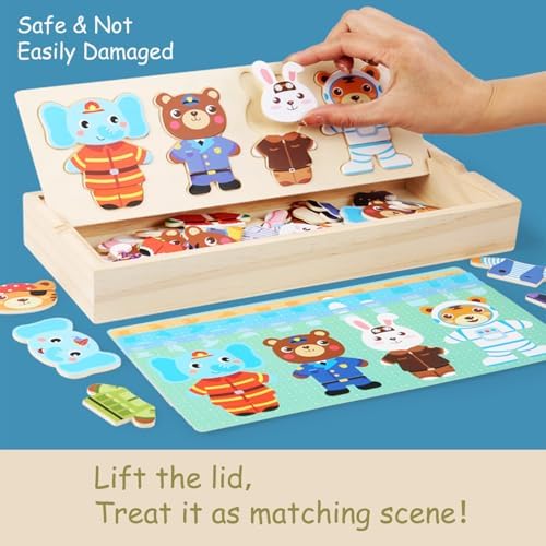 Wooden Bear Family Dress-up Puzzle Box for Toddlers(60pcs),Change Clothes Puzzle Games, Preschool Learning Activities Toys for Kids Ages 3+ - Image 4