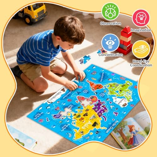 4 Packs 100 Piece Puzzles for Kids Ages 4-6 6-8 8-10, USA World Map Kids Puzzles Ages 3-5 4-6 5-8, Solar System Mars Adventure 100 Piece Puzzle for Adults Seniors, Educational Jigsaw Puzzles 15"x10" - Image 3