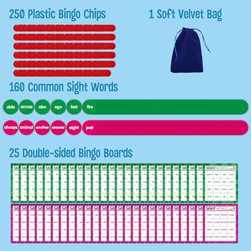 SpriteGru Sight Word Bingo Game, 160 Sight Words Learn to Read Level 3 & Level 4 Bingo Board Game Dolch's & Fry's Words Lists for Kindergarten and Preschool Kids 4-8, Perfect for Classroom & At Home - Image 2