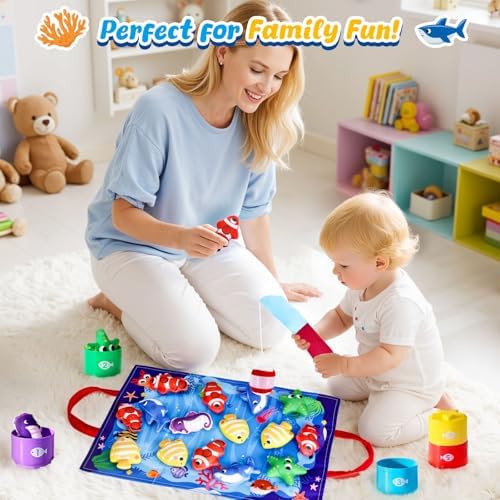 LovesTown Cloth Fishing Game with 5 Fish & Stacking Cups, Rod, Storage Bag - Image 5