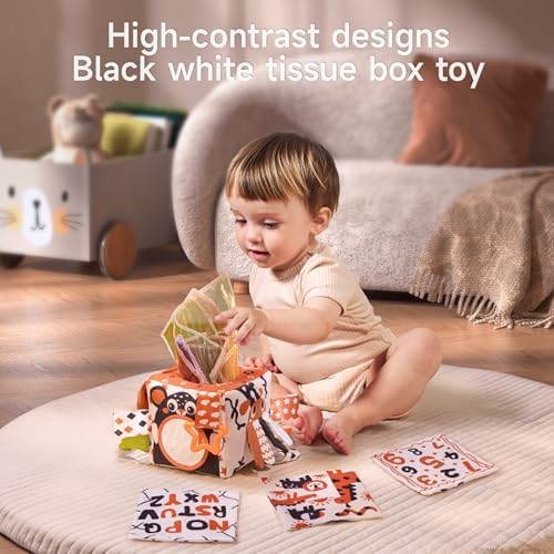 TUMAMA Black and White Baby Toys 6 to 12 Months, Tissue Box Toys, Crinkle Infant Sensory Toys, Cloth Tissues, Early Learning Toys Gifts for Babies 6 12 18 Months Old - Image 2