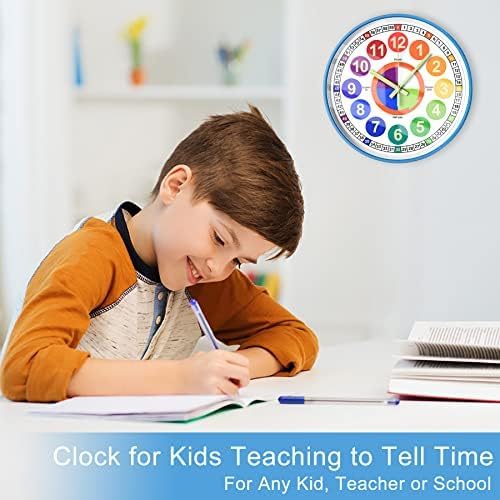 Learning Clock for Kids, Glow in The Dark Wall Clock for Bedroom, 12 Inch Silent Night Light Kids Wall Clock, Colorful Illuminated Telling Time Teaching Clock,Kids Room Decor - Image 5