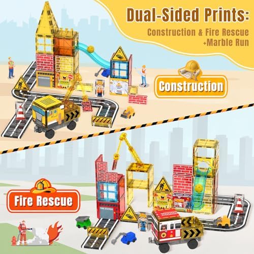 Magnetic Tiles for Kids Ages 4-8 Construction Toys with Crane Marble Run - Image 2