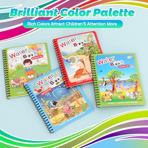 4 Pack Reusable Water Coloring Books for Toddlers, Paint with Water Books,Mess-Free Coloring Book, Portable Educational Doodle Drawing Toy, Improving Children's Imagination, Color Perception - Image 3