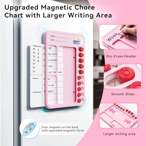 Chore Chart for Kids ADHD Tools to Do List Checklist Magnetic Planning Board with Sliders, Visual Schedule Board with Dry Erase Sheets, Sticker, Marker, Routine Chart for Kids - Pink - Image 2