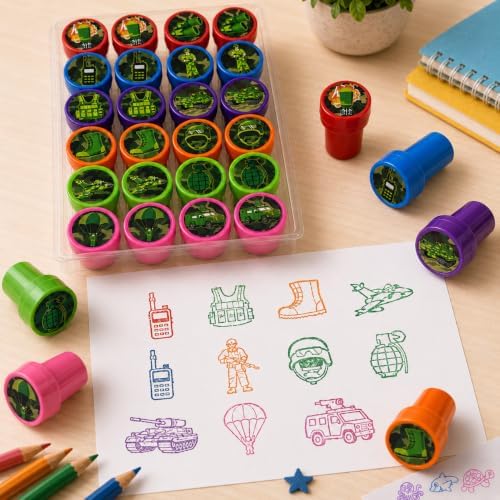 Cinrobiye 24 Pcs Military Stampers for Kids, Pre-Inked Army Soldier Stamp Set, Military Birthday Party Favors, Classroom Rewards, Goodie Bag Fillers, Treasure Box Prizes, Carnival Supplies - Image 4