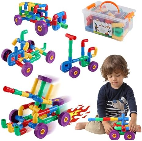 ZOZOPLAY STEM Learning Toy Tubular Pipes & Spouts & Joints 96 Piece Build Bicycle, Tank, Scootie, Moter Skills Endless Designs Educational Building Blocks Set for Kid Ages 3+ Multicolor by ZoZoplay