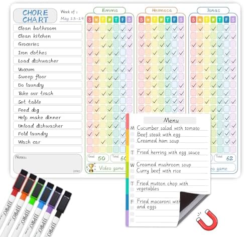 JJPRO Magnetic Chore Chart for Multiple Kids 3 Kids -14.5"x11" Family Chore Chart for Refrigerator, Behavior Chart for Fridge,Dry Erase Chore Chart for Teens by JJPRO