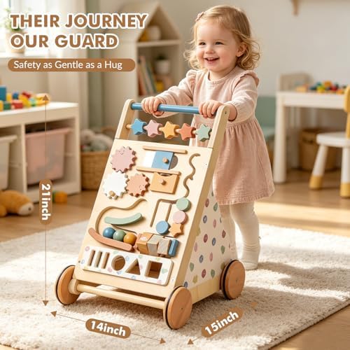 Montessori Safe Wooden Baby Walker, Adjustable Speed Baby Push Walker for Girls and Boys, Morandi Activity Center Toy for Kids' Development, Ideal Gift for Toddlers - Image 2